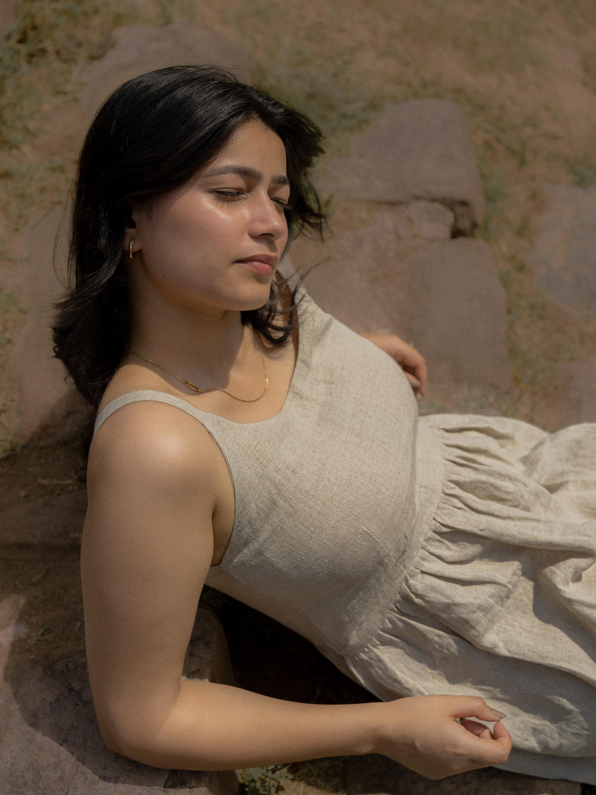 Beige Pure Linen Sleeveless Maxi Dress – Effortless Everyday Classic