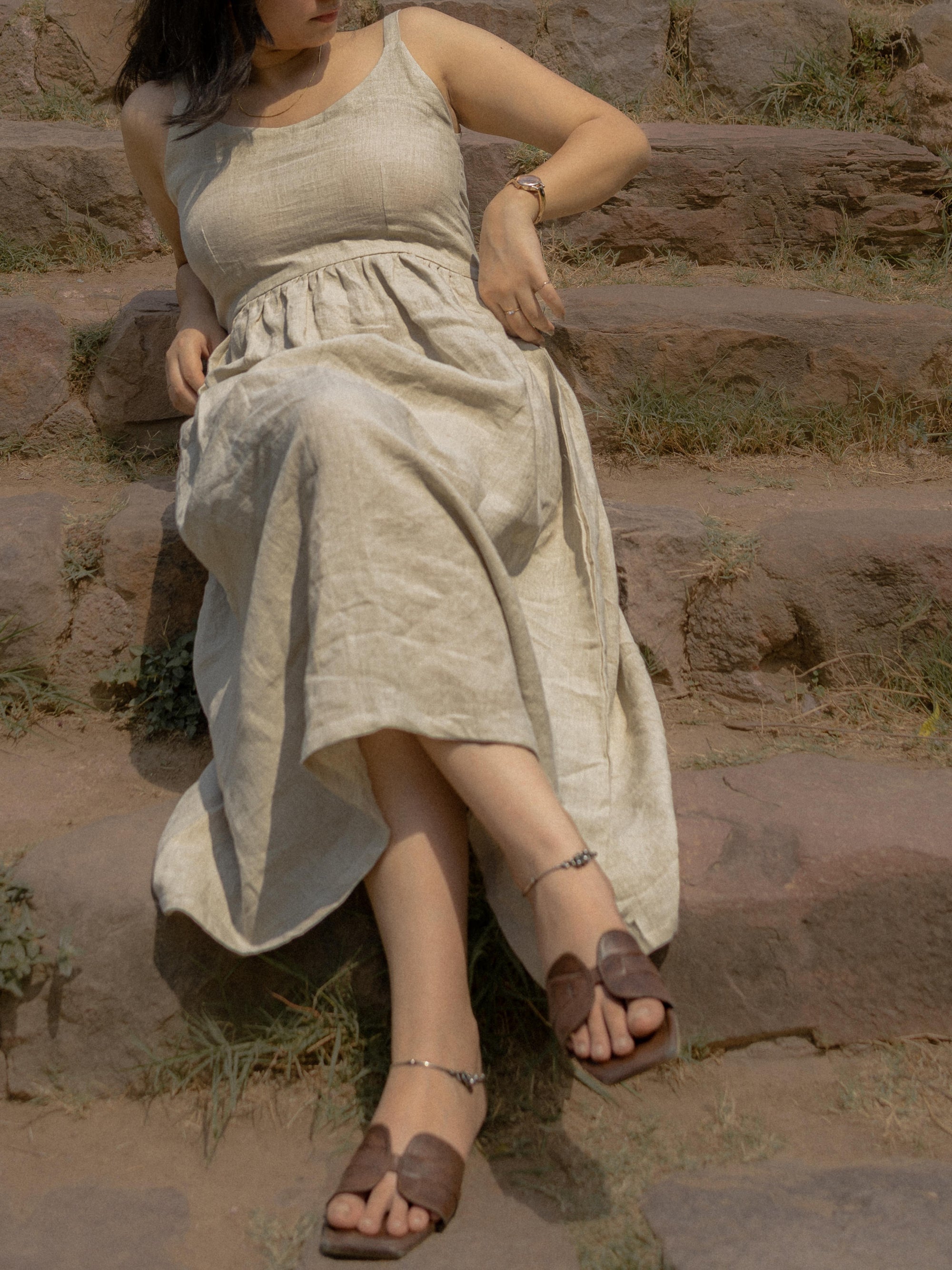 Beige Pure Linen Sleeveless Maxi Dress  Effortless Everyday Classic   Burrow