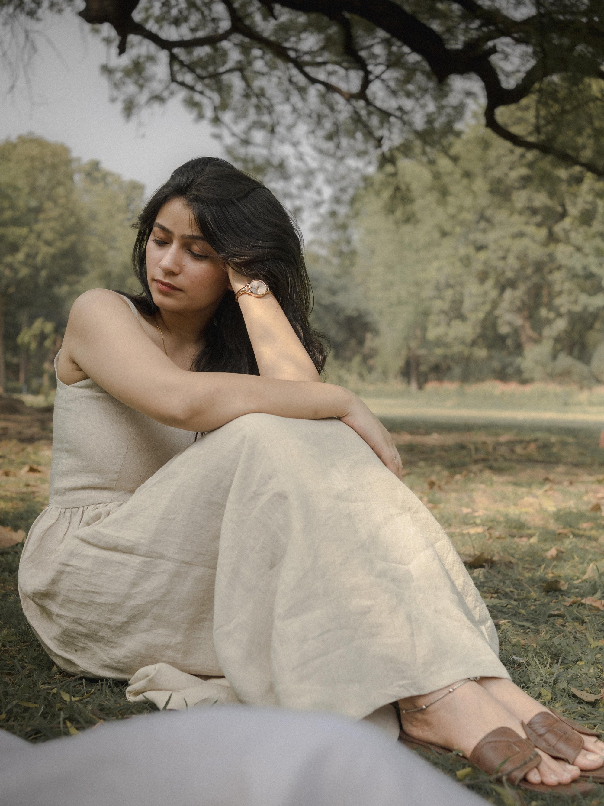 Beige Pure Linen Sleeveless Maxi Dress – Effortless Everyday Classic