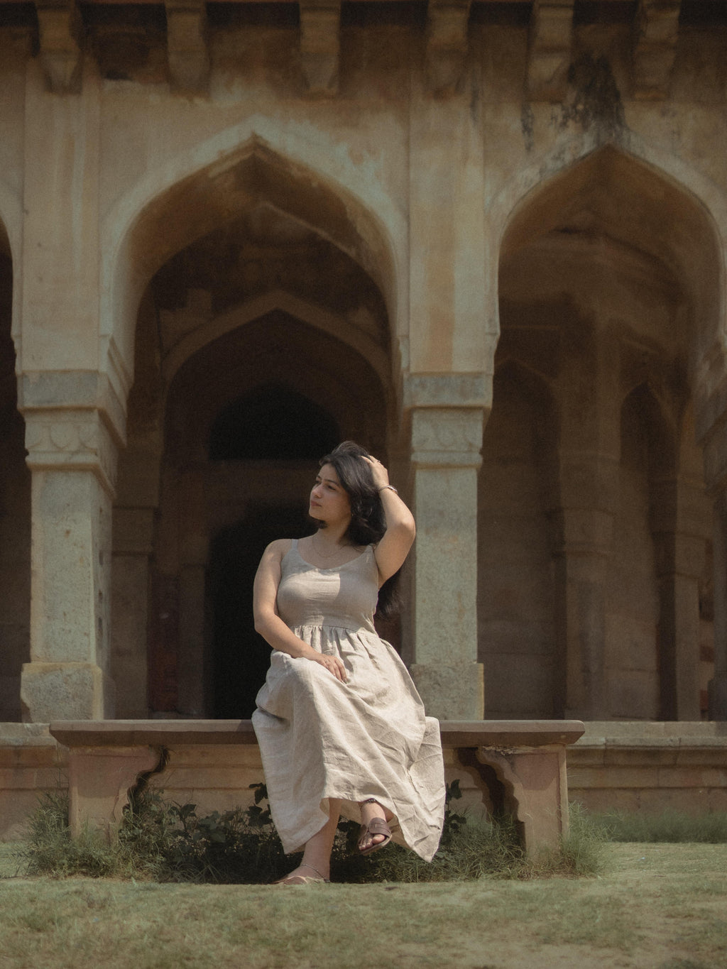 Beige Pure Linen Sleeveless Maxi Dress – Effortless Everyday Classic