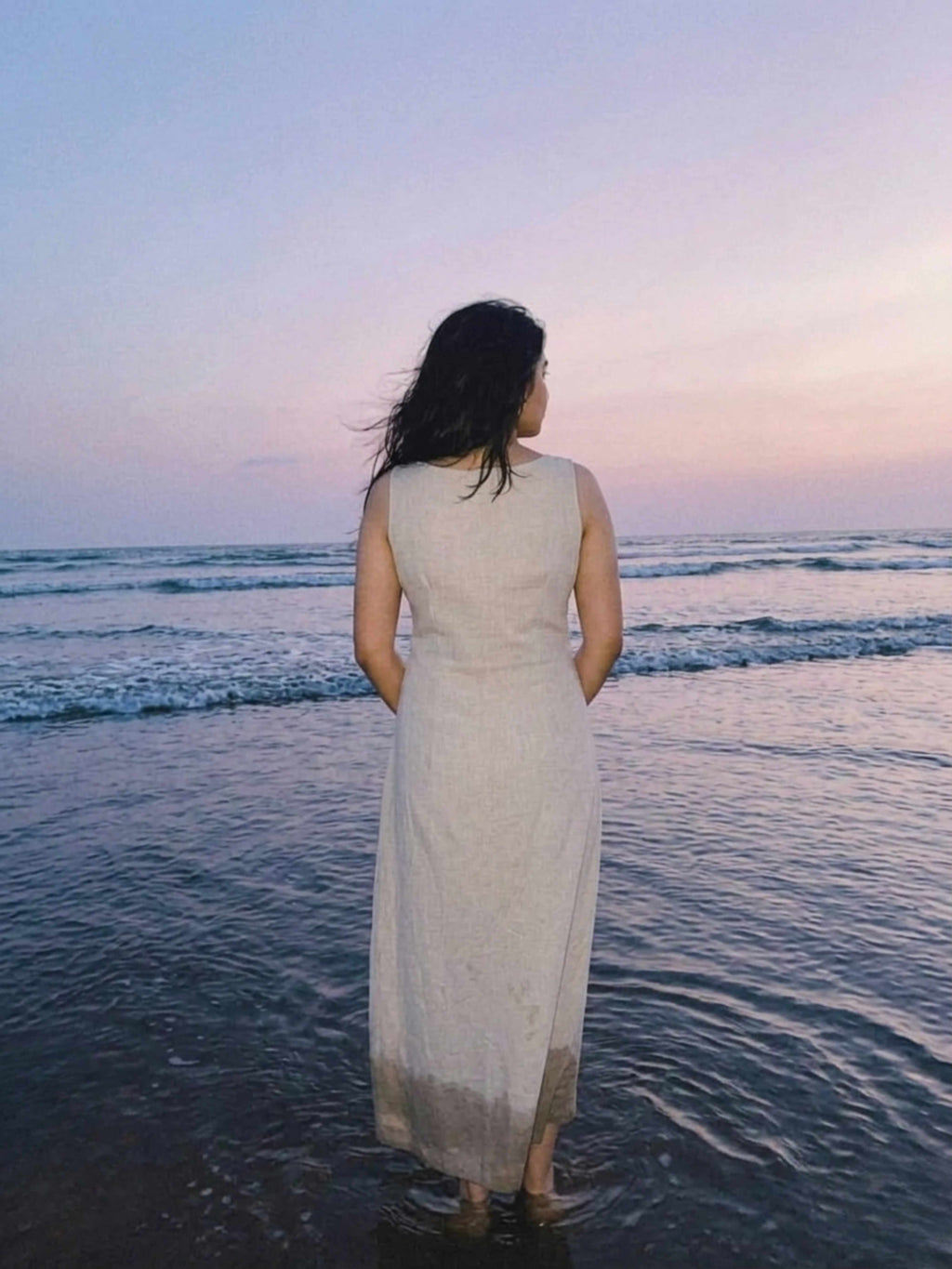 Beige Linen Cotton Lace Maxi Dress – Flowy, Breathable & Elegant