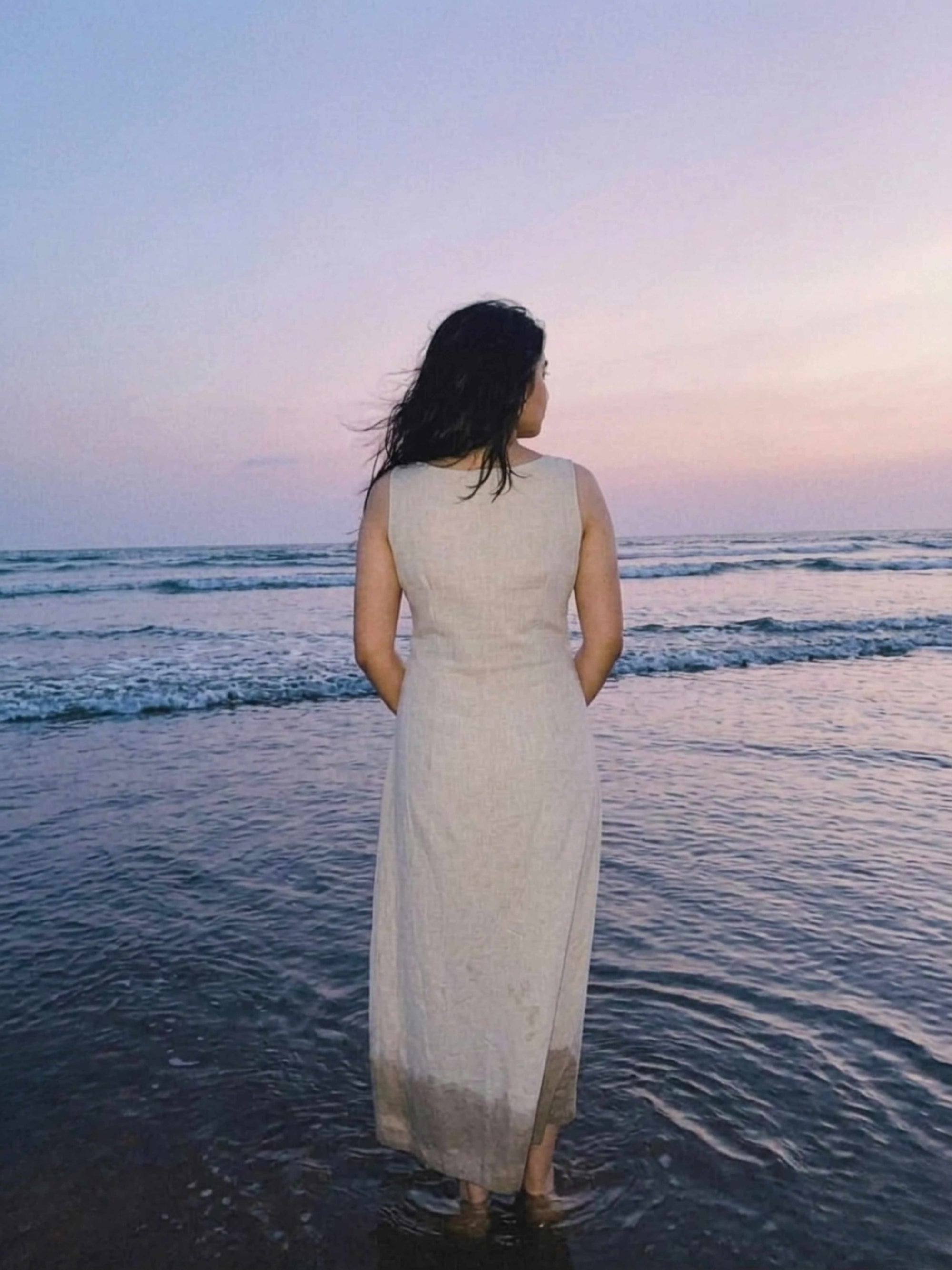 Beige Linen Cotton Lace Maxi Dress – Flowy, Breathable & Elegant