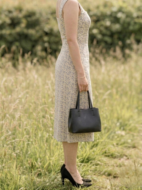 Beige Floral Cotton Linen Midi Dress for Women – Breathable Summer Dress