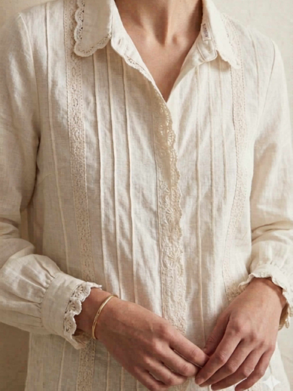 Vintage Lace Linen Cotton Shirt – Off White Everyday Elegant Top