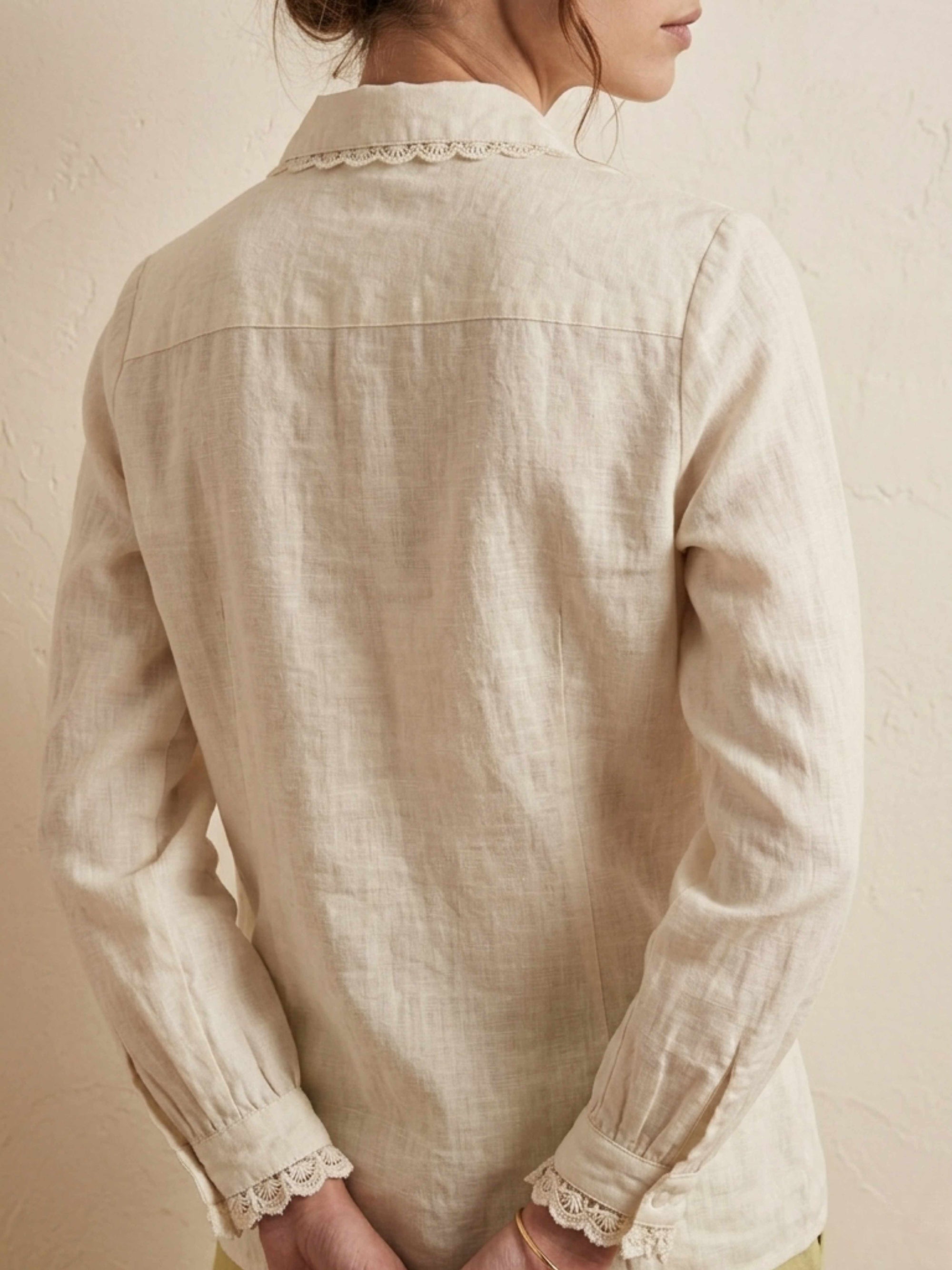 Vintage Lace Linen Cotton Shirt – Off White Everyday Elegant Top