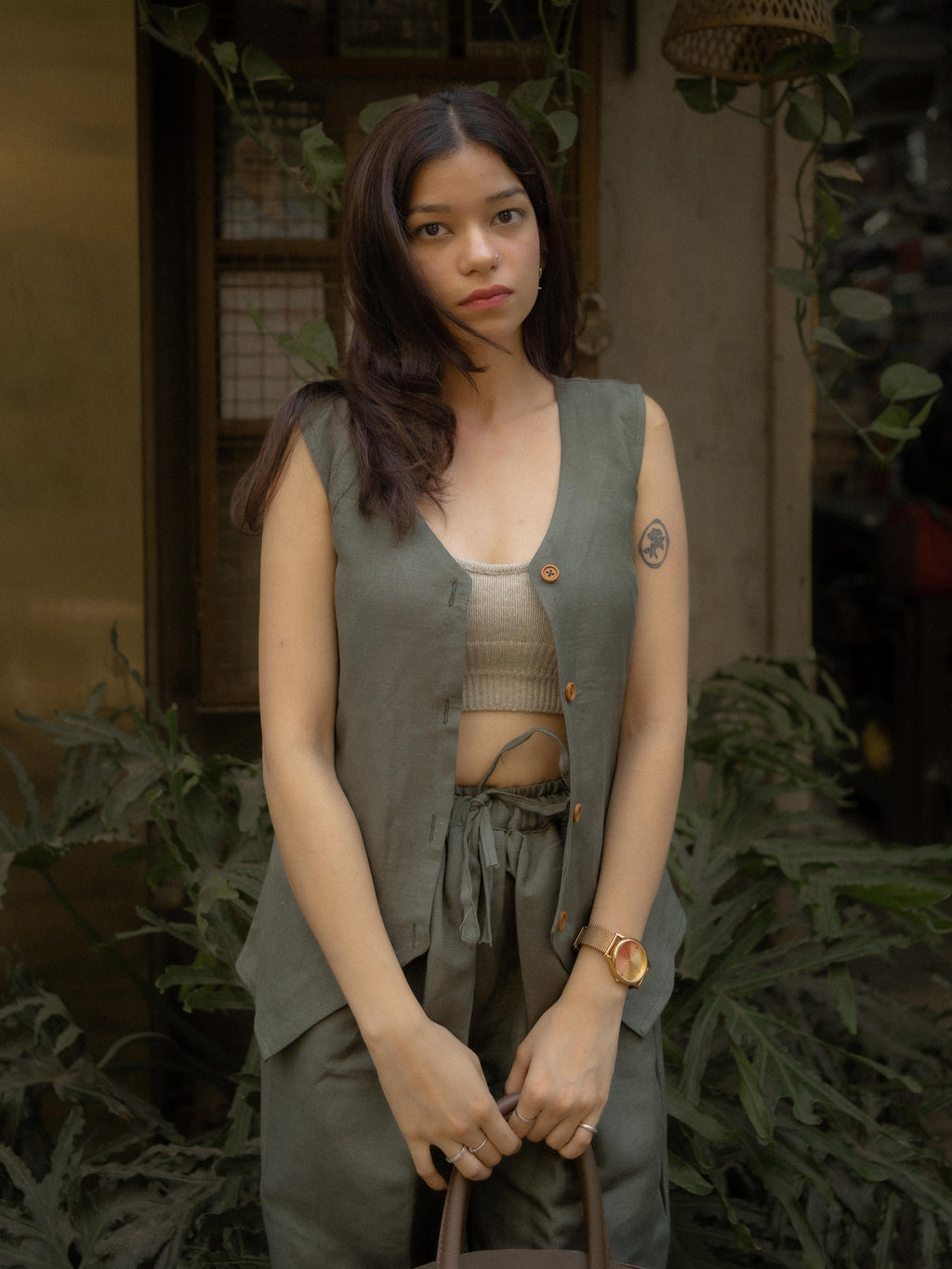 Olive Calm – Linen Co-ord Set – Waistcoat & Relaxed Fit Pants for Women
