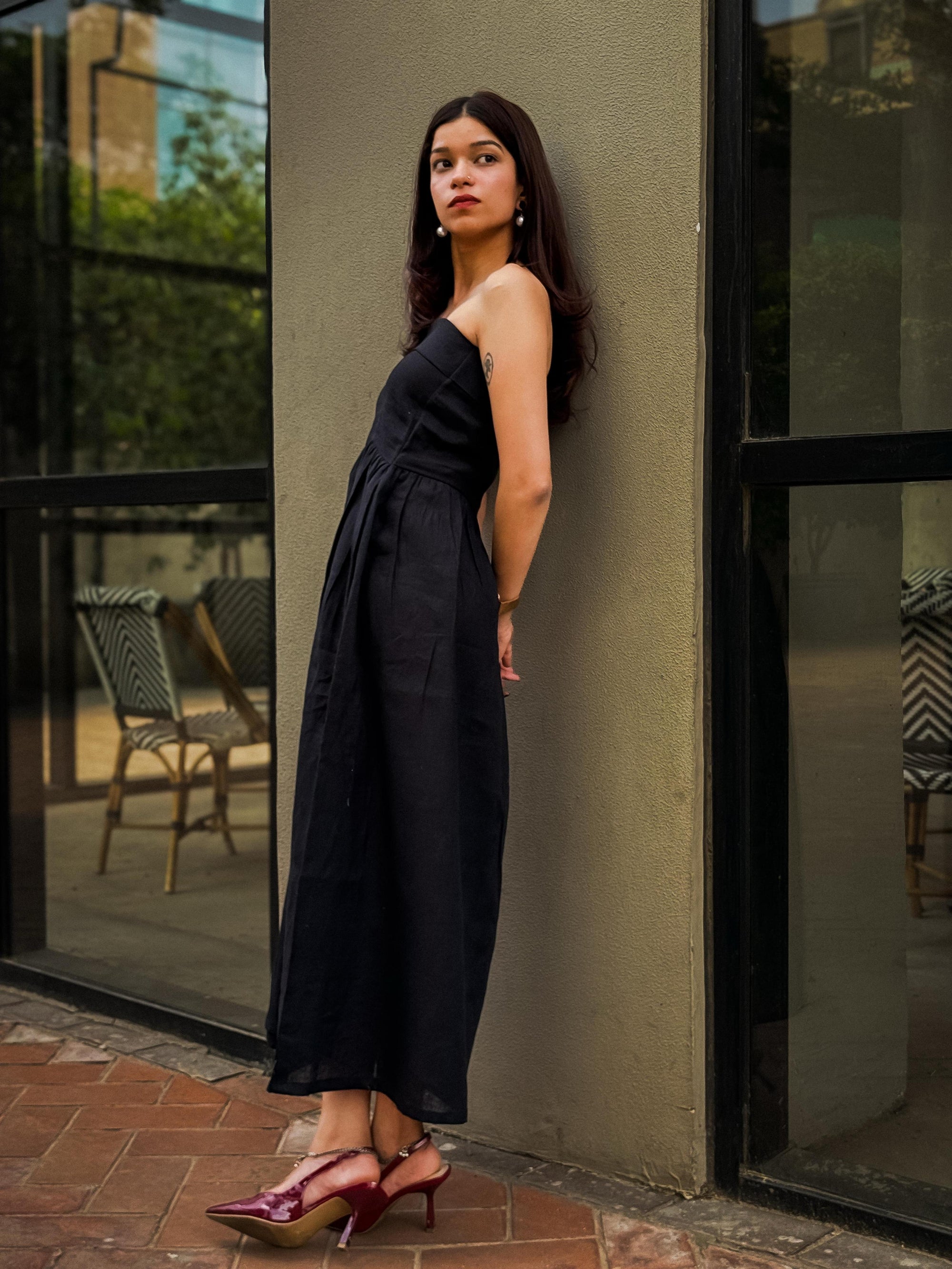 knee length dresses for ladies MAXINE Celeste Linen Mix Tube Top Midi Dress| Wild Dove Boutique main image 0