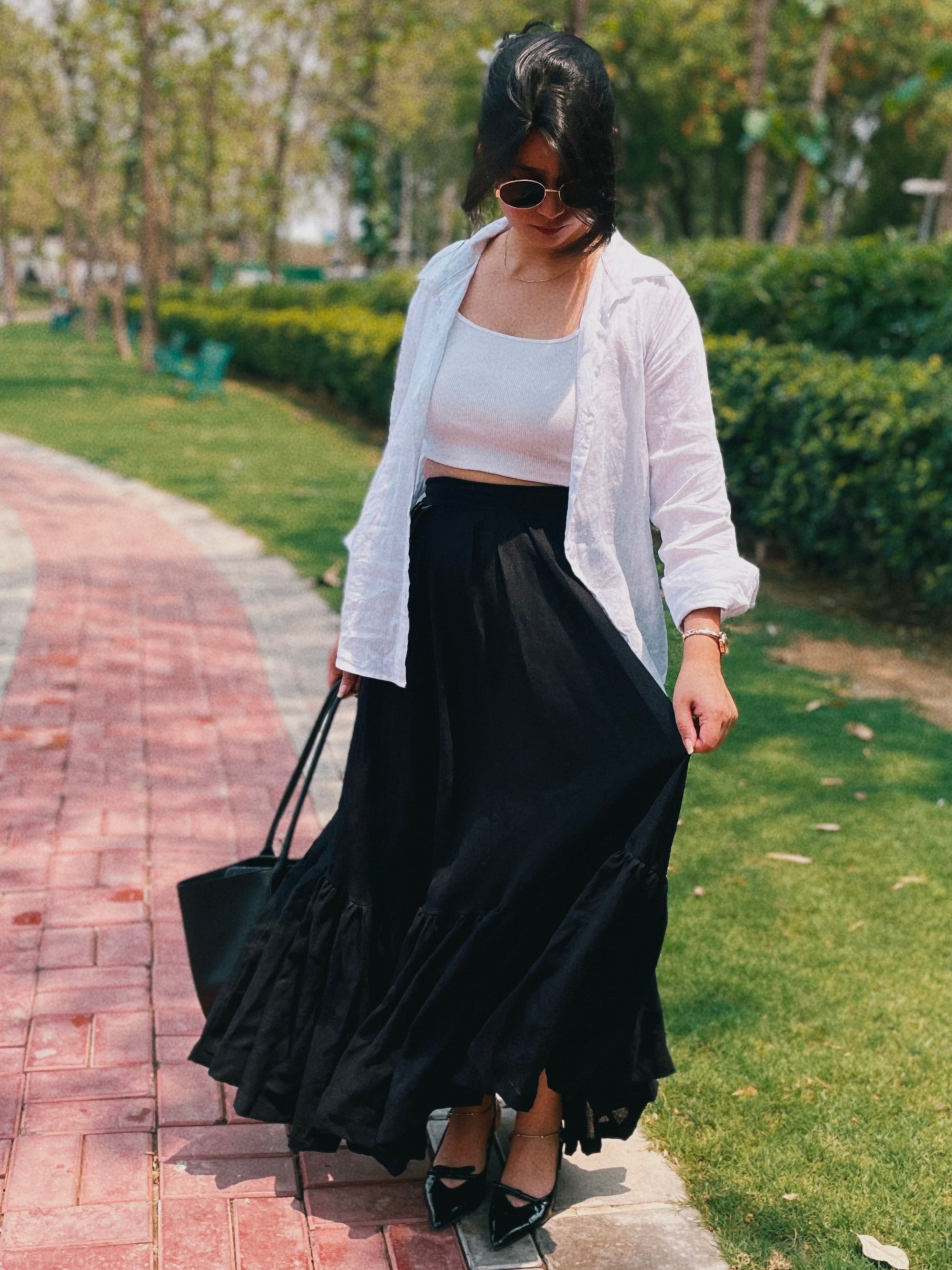 100% Linen 40 LEA Black Tiered Maxi Skirt – Timeless Everyday Classic