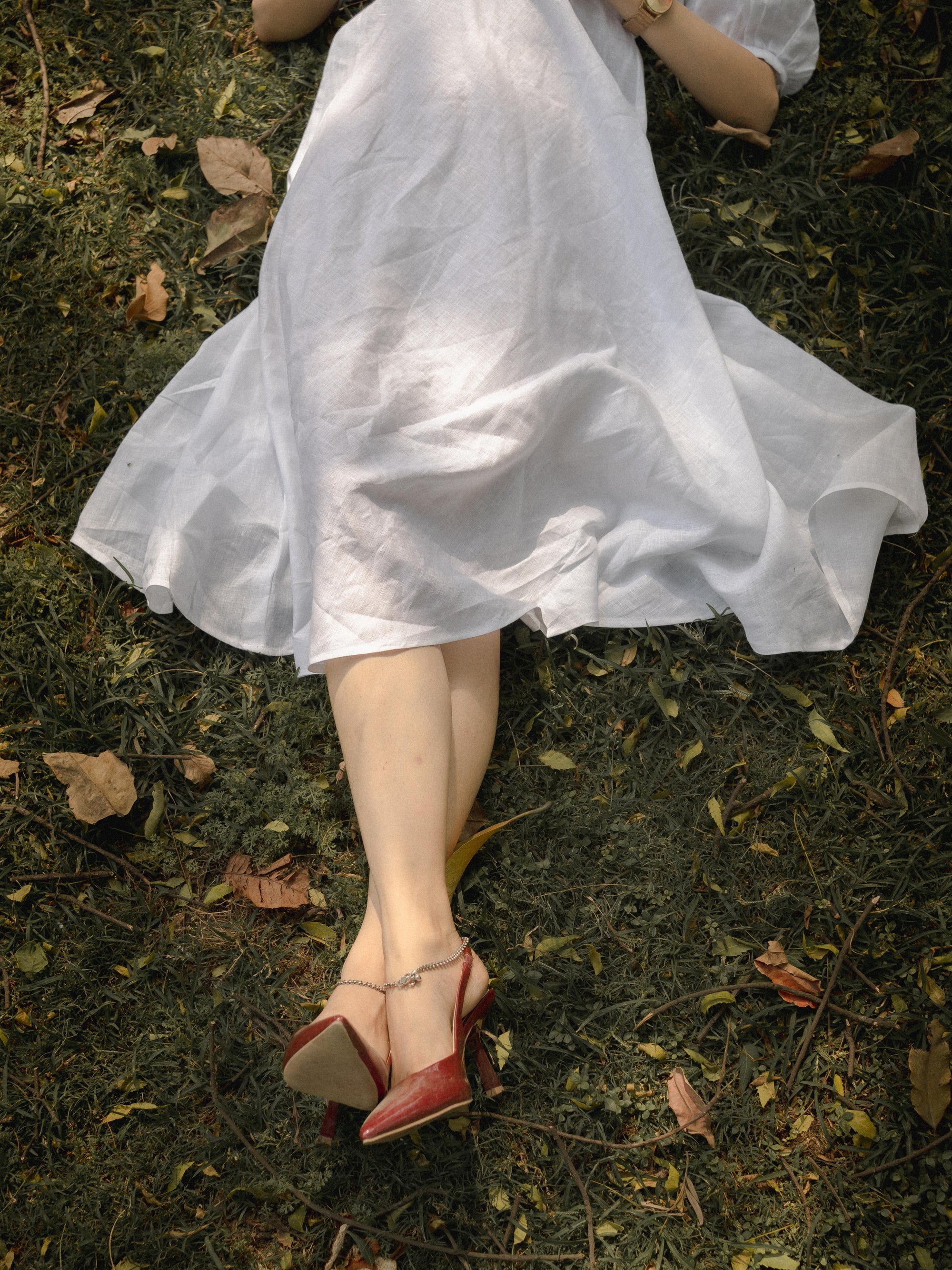 Lizzy in Linen – Square Neck White Pure Linen Dress