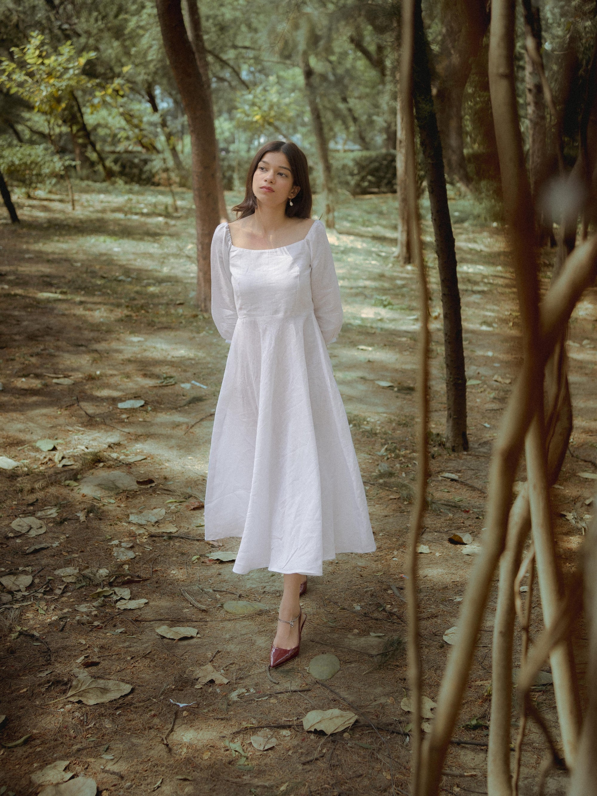 Lizzy in Linen – Square Neck White Pure Linen Dress