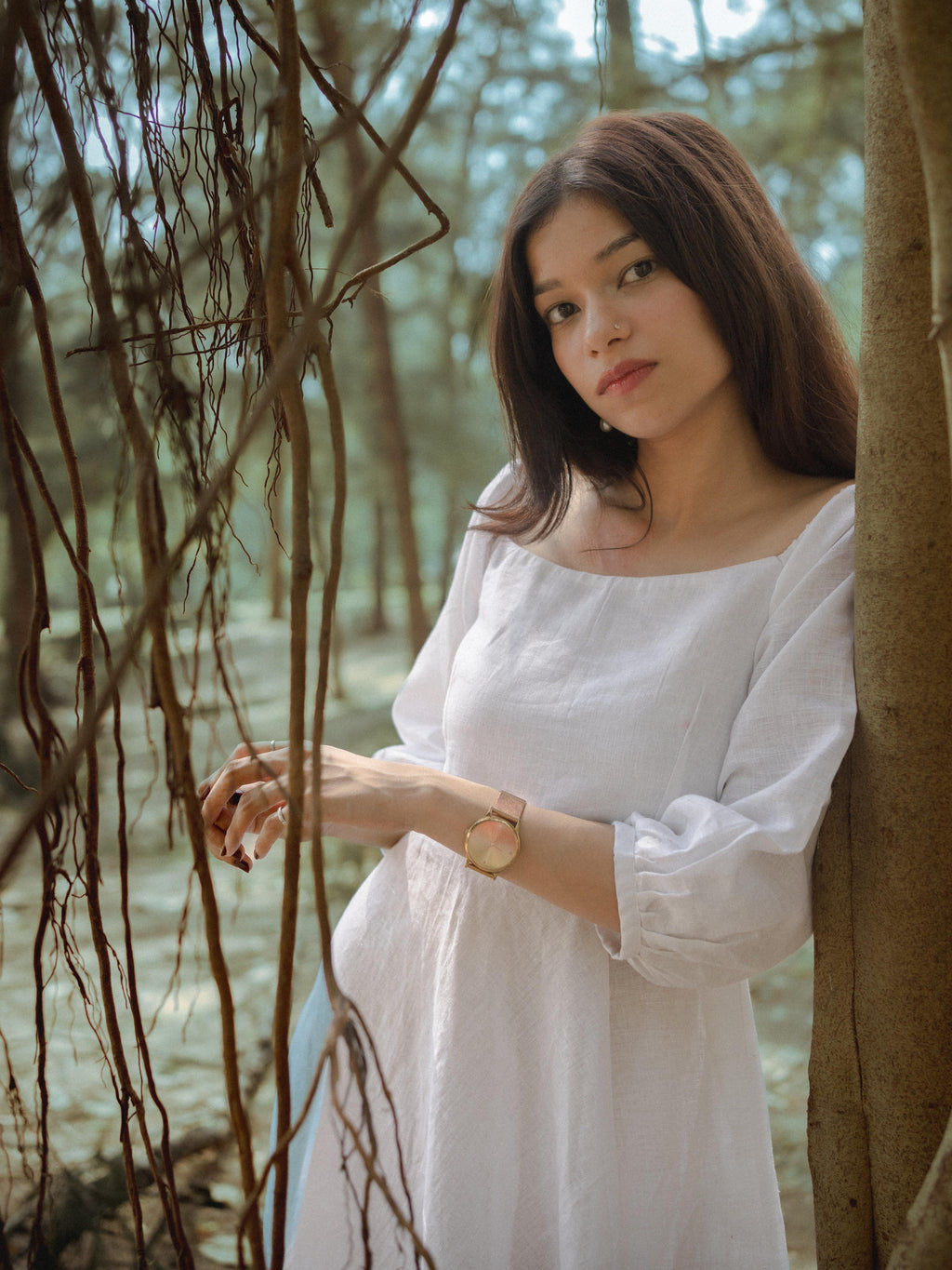 Lizzy in Linen – Square Neck White Pure Linen Dress