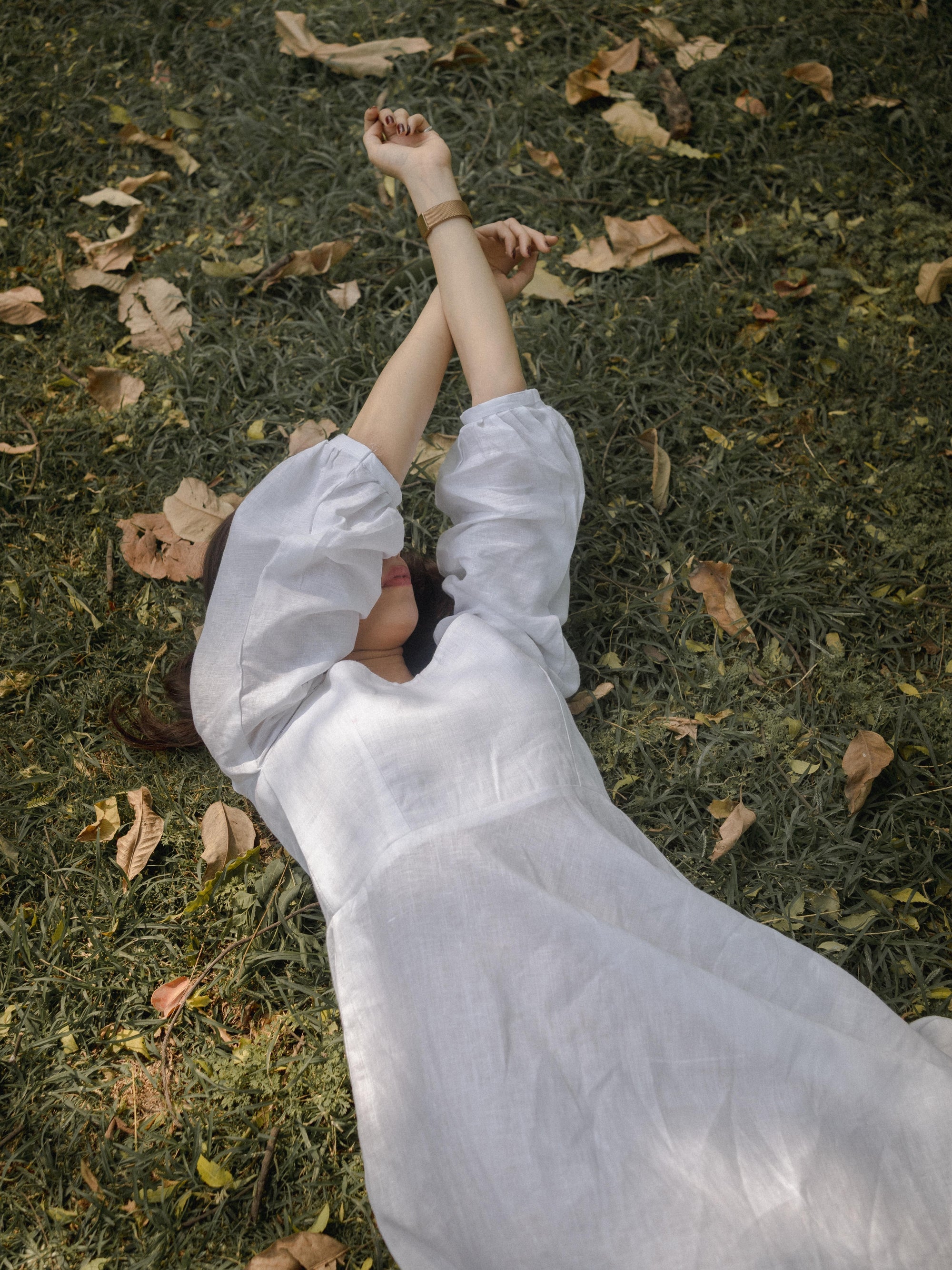 Lizzy in Linen – Square Neck White Pure Linen Dress