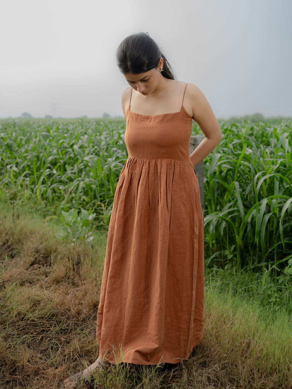 Saddle Brown Linen Strap Dress – Chic, Timeless & Effortlessly Comfortable