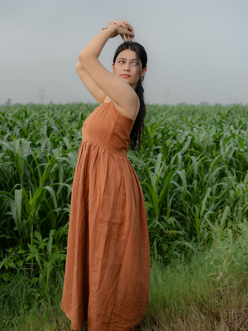Saddle Brown Linen Strap Dress – Chic, Timeless & Effortlessly Comfortable