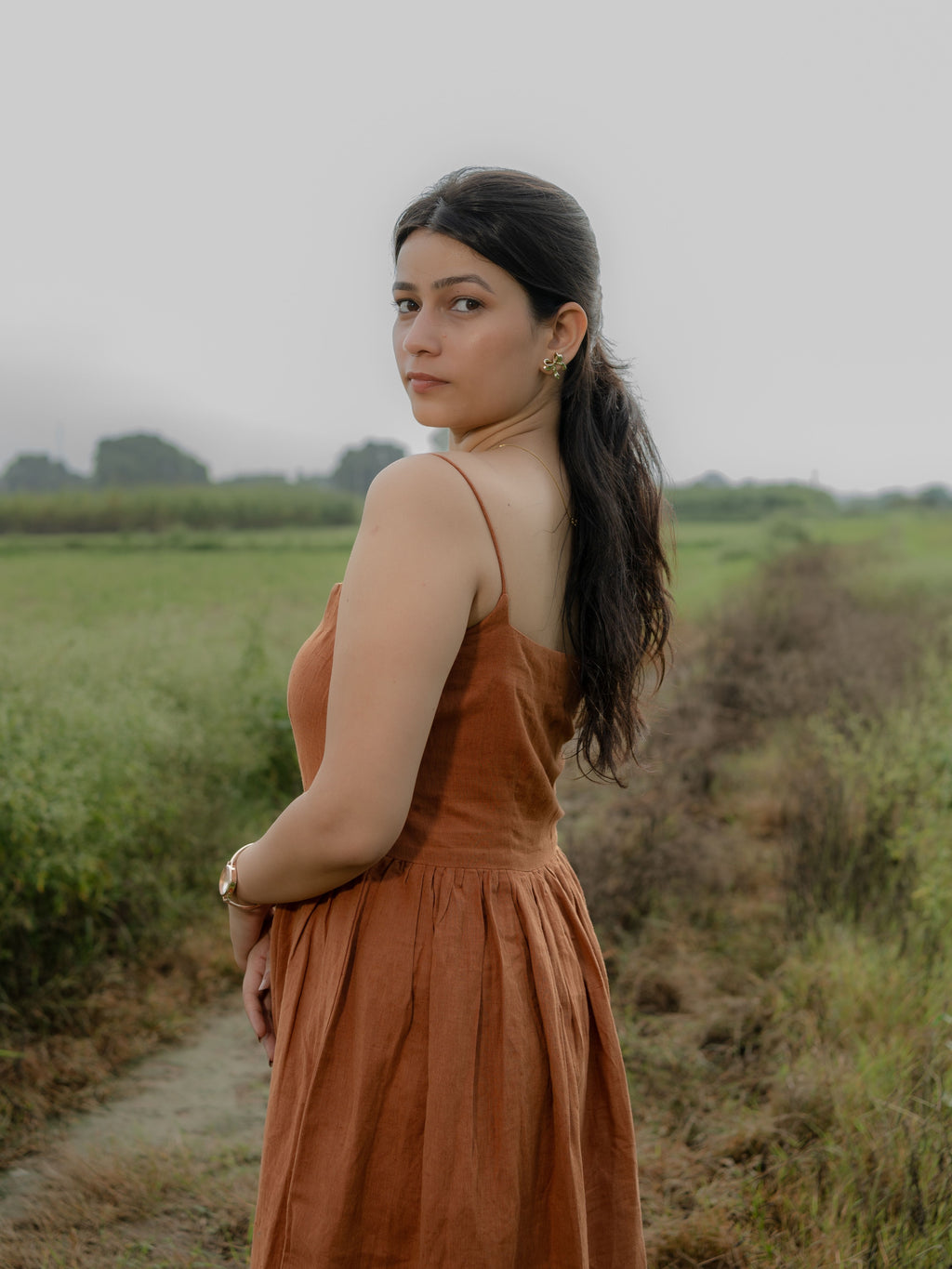 Saddle Brown Linen Strap Dress – Chic, Timeless & Effortlessly Comfortable