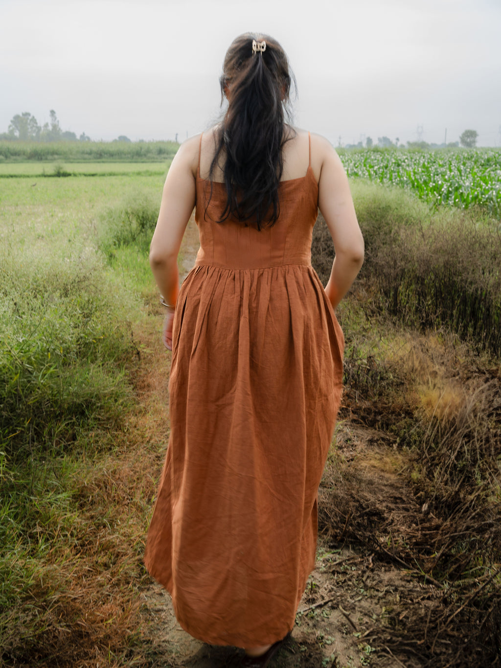 Saddle Brown Linen Strap Dress – Chic, Timeless & Effortlessly Comfortable