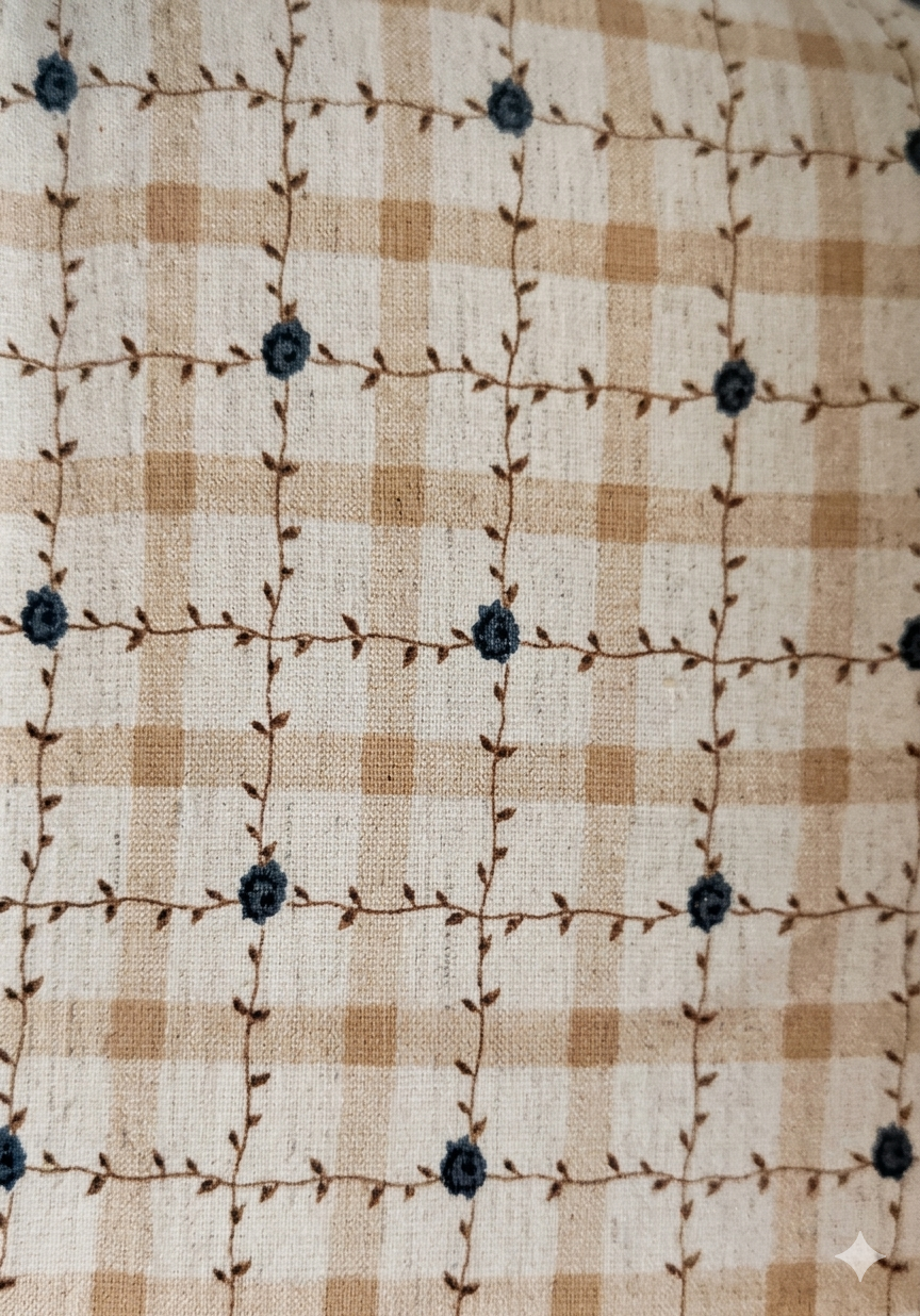 Beige Linen Cotton Victorian Check Dress – Soft, Feminine & Effortlessly Breezy