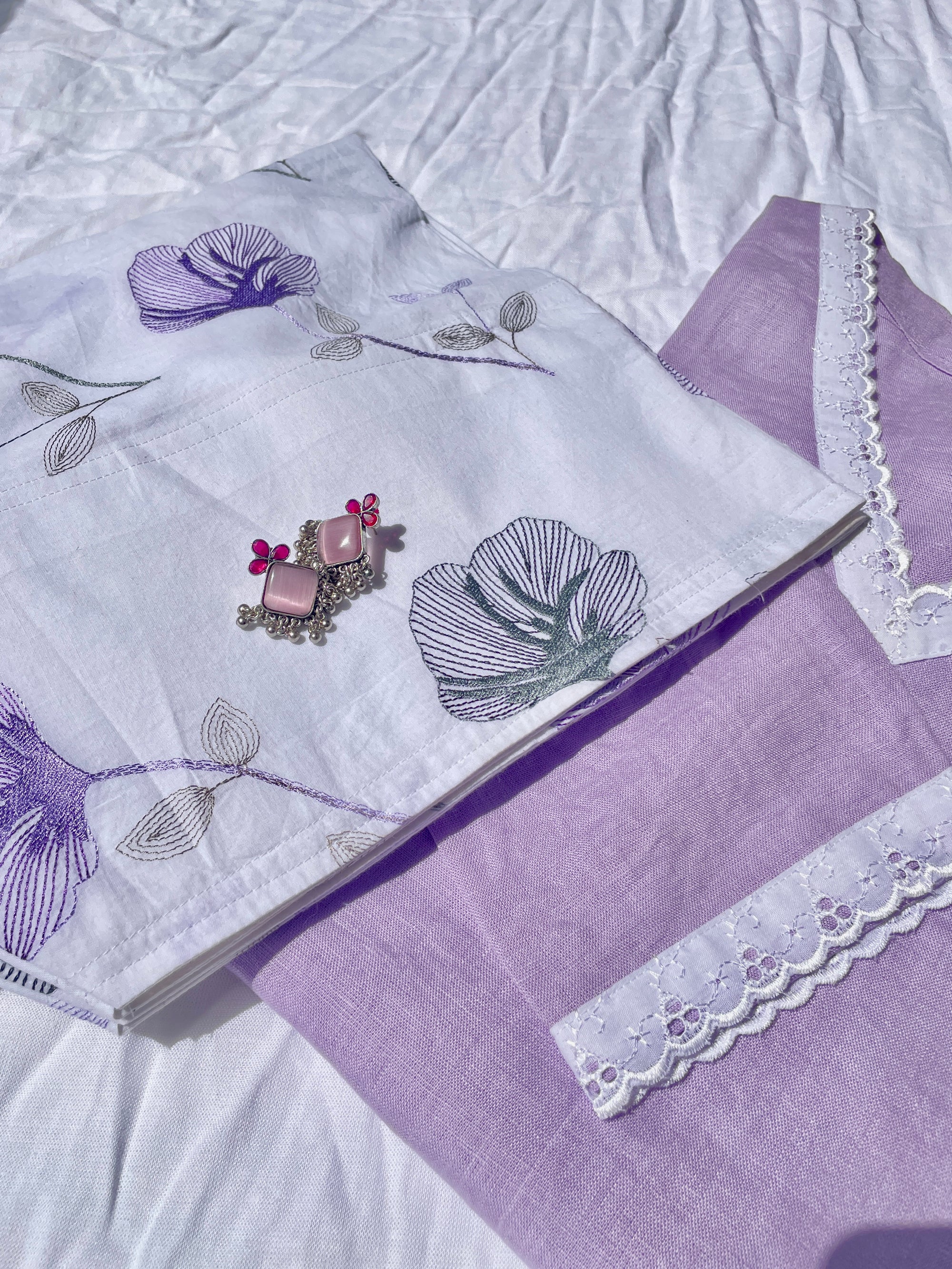 Farshi Salwar Set with Thread Work Cotton Bottom & Short Linen Kurti