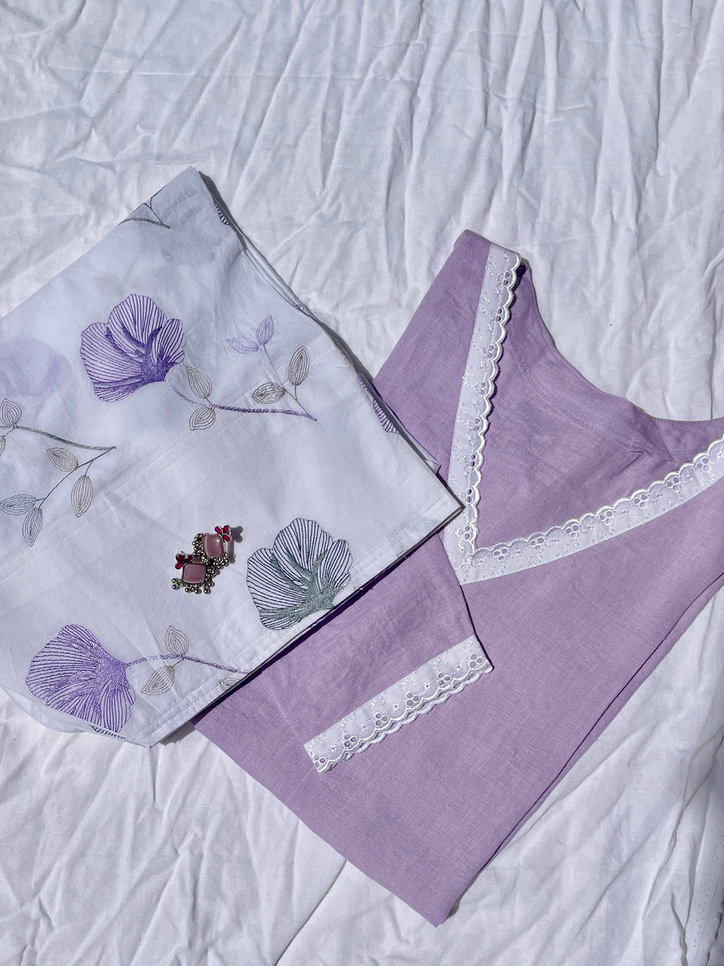 Farshi Salwar Set with Thread Work Cotton Bottom & Short Linen Kurti