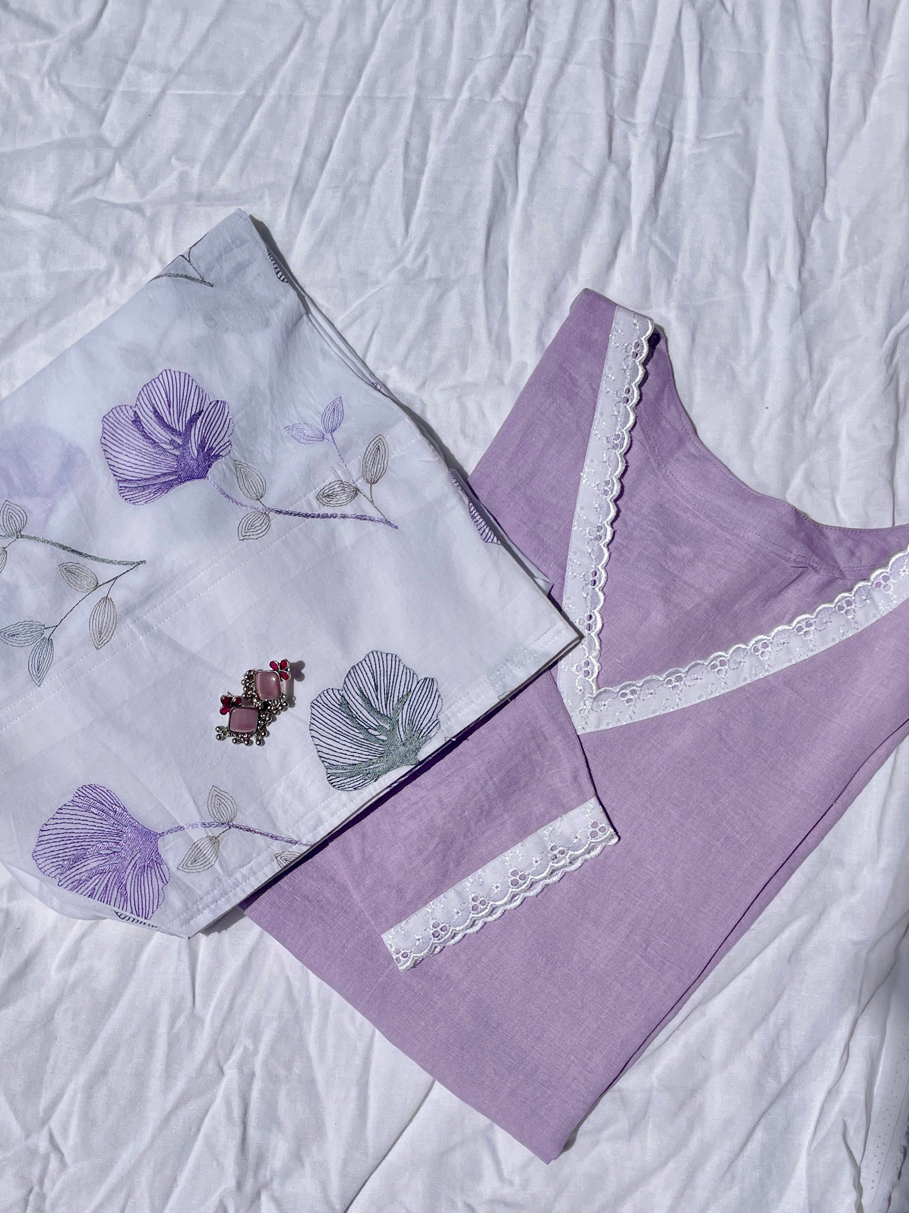 Farshi Salwar Set with Thread Work Cotton Bottom & Short Linen Kurti