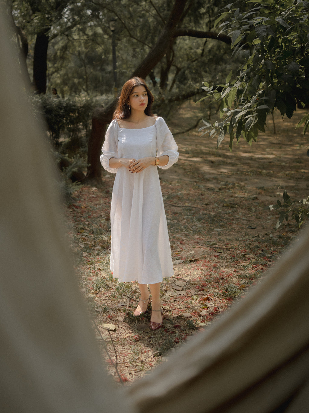 Lizzy in Linen – Square Neck White Pure Linen Dress